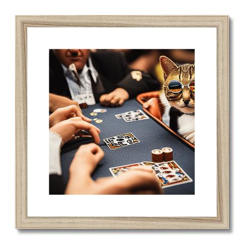 A lot of cats close up with a picture of a man playing the poker game