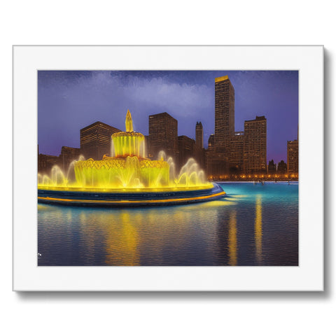 An art print with an image of a city skyline in a cityscape of building.