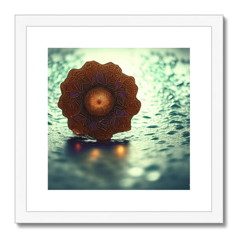 Art print on wooden cutting board with picture of a corail on it in a frame