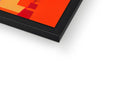 A black and orange colored picture frame with a tablet sitting on top of it.