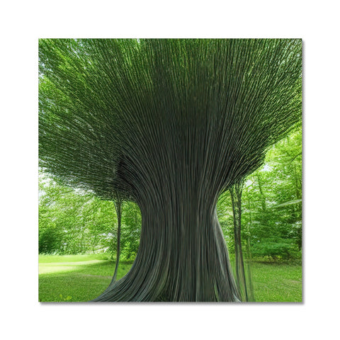 a tree that is in the middle of the forest with a grassy field at the