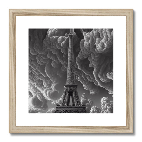 a wooden framed art print of a picture of the Eiffel tower standing next to