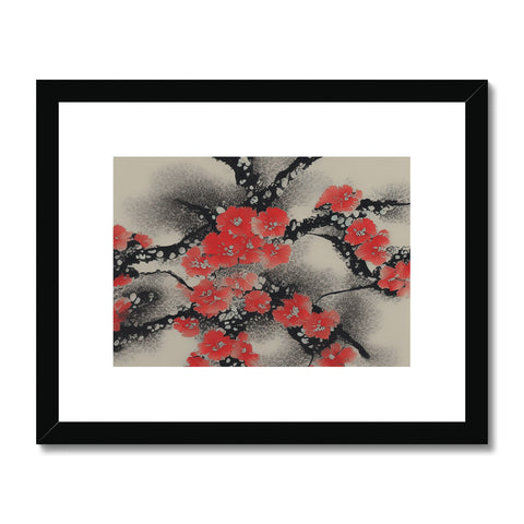 An art print of a cherry blossom tree with a white flower on the side of