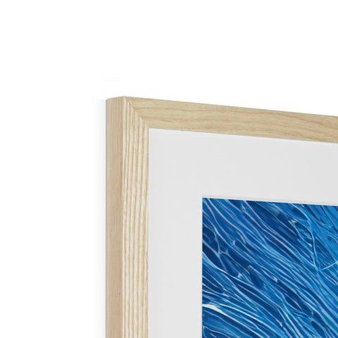 A picture frame hanging on a blue wood wall.