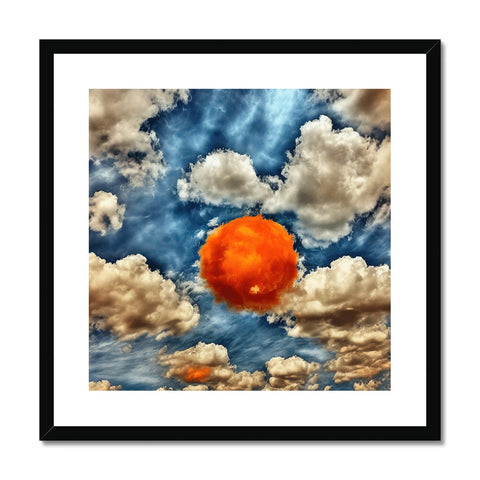 A painting of a balloon with a very orange sun catching the orange and silver sky.