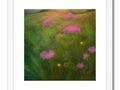 Art print painting of flowers and flowers in a grassy field next to a lake.