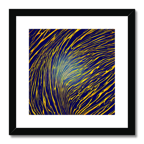 A picture of a yellow, blue and yellow wave framed in a wooden frame.