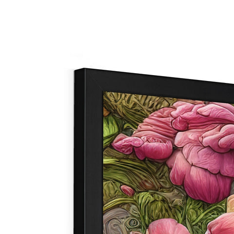 A wall mounted photo frame with peony, flowers and a photograph of art in it