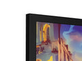 A tablet case with large LCD display in front of a picture frame.