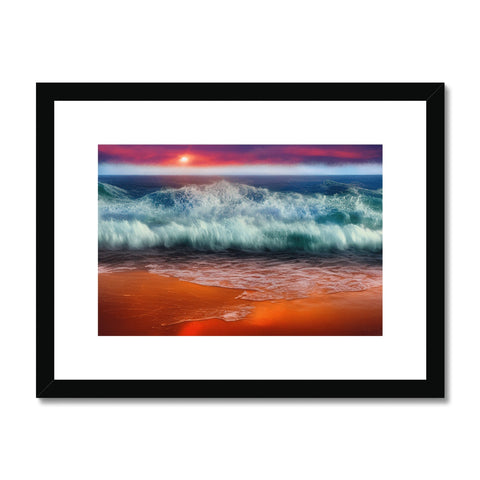 Art print of a picture on a beach and stormy waves.
