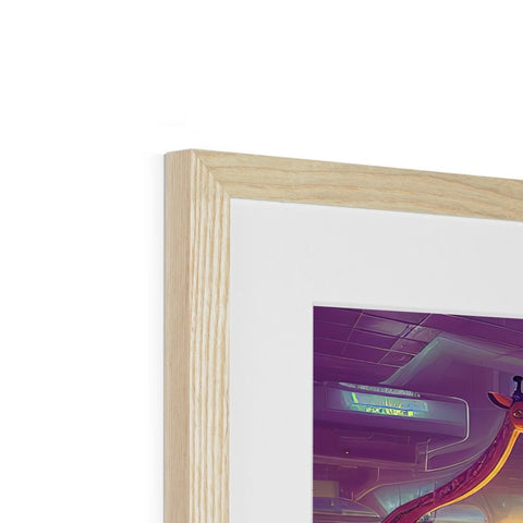 A wooden framed piece of artwork is hanging on top of a wooden frame.