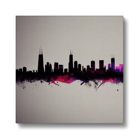 An art print with a skyline of Chicago sitting up on top of a table.