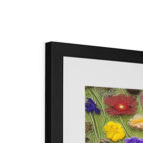 A picture of a picture frame with a photograph on it next to some flowers.