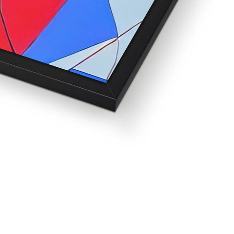 A picture frame with a blue and red triangle on a metal frame.