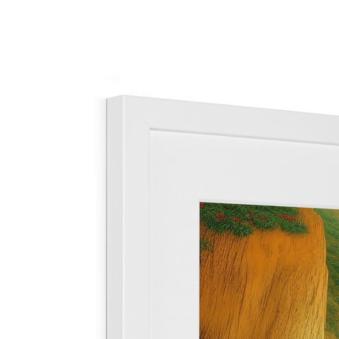 Three prints of a picture on a white wall stand facing a frame that is white.