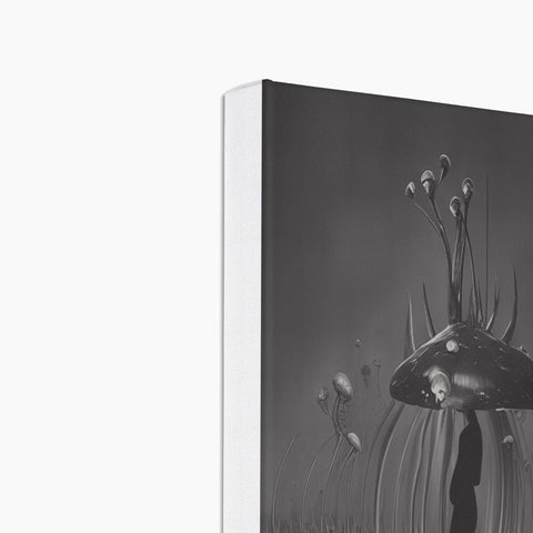 An art book with a picture of mushrooms behind a black cover.