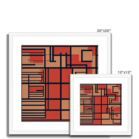 Art print is hanging on a tile tile wall near an area with colorful squares of tile