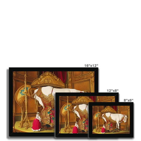 three displays in the shape of a television display screens sitting on a horse's back.