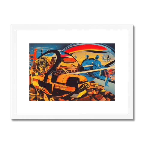 A painting of a surfing surfer and some windsurfers and colorful colors on