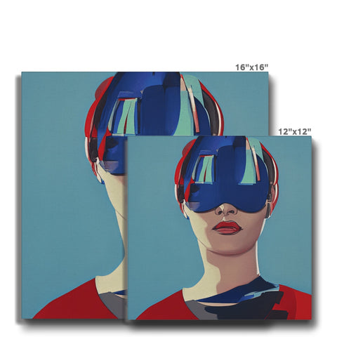 A softcover art print framed in red and blue with a picture of sun glasses on