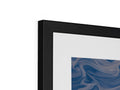 A framed picture of a blue picture in a frame with a white background.