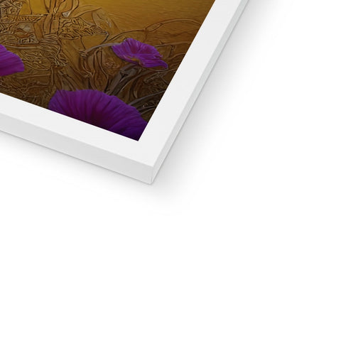 A golden art print is on a white background for a picture frame.