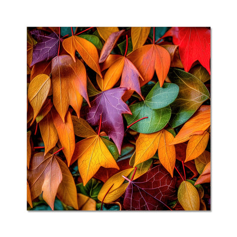 A wall hanging with a row of colorful fall leaves.