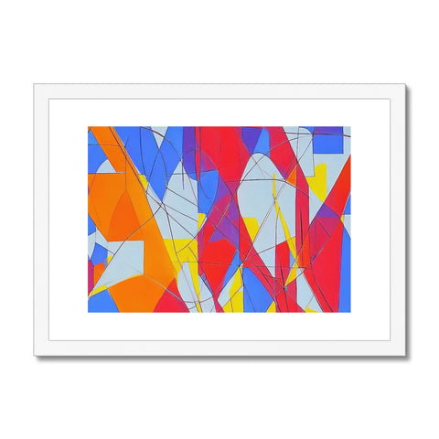 An art print that has several colors covered with shapes and colors on it.