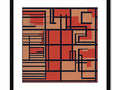 an art print with a maze and geometric pattern on it on an area rug in a
