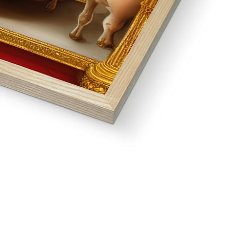 A cow standing in a frame with a horse figurine and a cow.