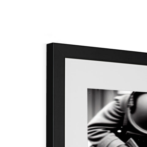 A picture of a picture frame with a computer, black and white image, and another