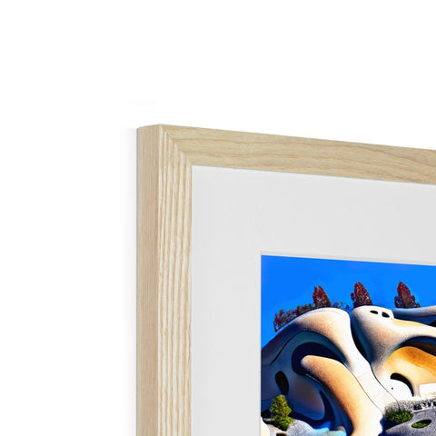 A 3D picture hanging on a large wooden frame is a picture of 3 white birds