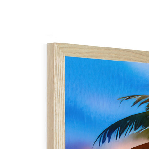A close up of a photo of a wooden picture frame sitting on top of someone.