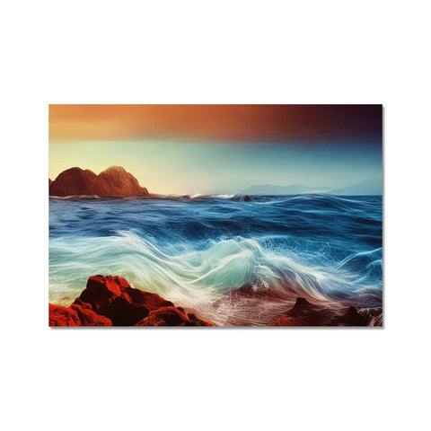 Art print of ocean setting with water flowing on a glass table.