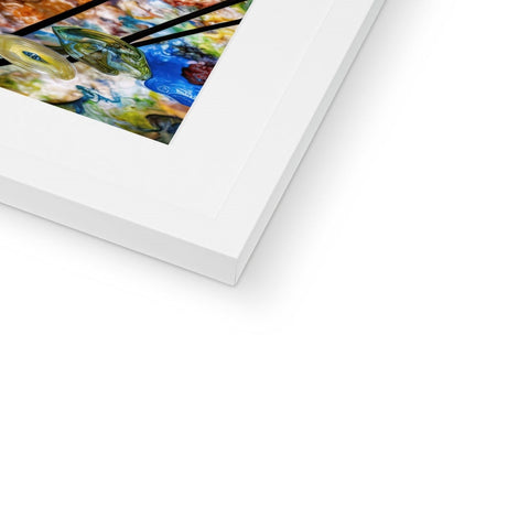 A white photo of a picture on an art print in a frame.