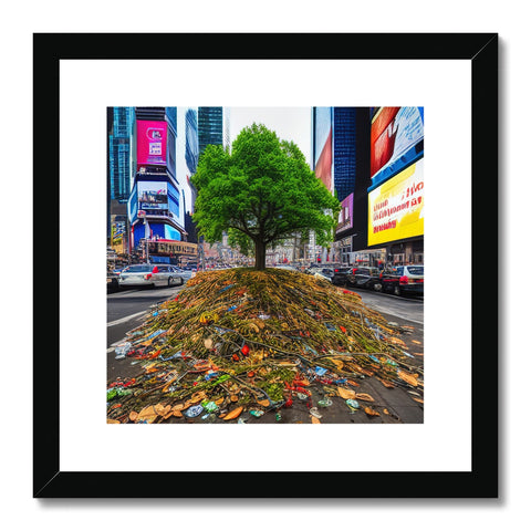 An art print of a small leafy tree growing in the park.