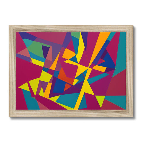 A wooden art print sitting on top of a glass frame with multiple colors on it.