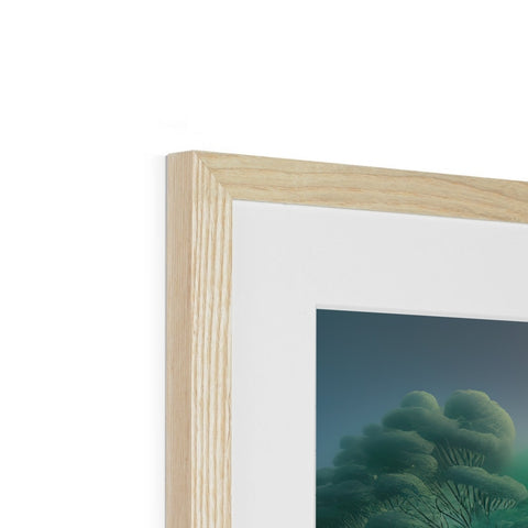 A picture frame with an image of trees in a frame on it.