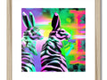 A couple of zebras standing in a field and kissing at the edges of the