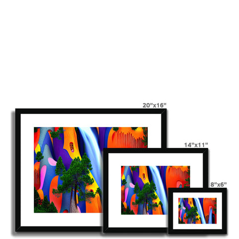 three picture frames with colored images of tropical trees on top of a white wall.