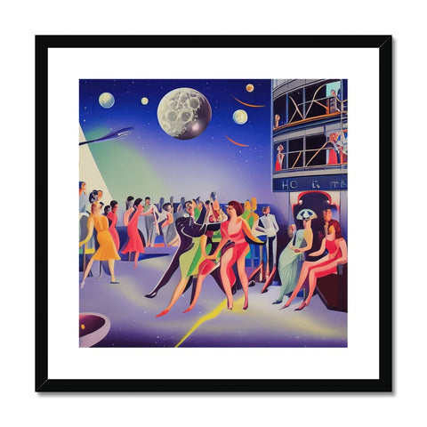 An art print of some people dancing on a beach in the dark.