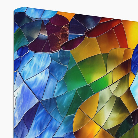 A large glass mosaic sculpture has three different colors of glass in it.