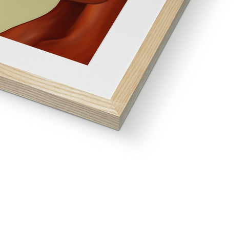A brown painted art print sits on a wooden surface next to a white background.