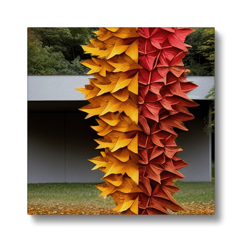 The colors of an origami art print with leaves on a piece of cardboard.