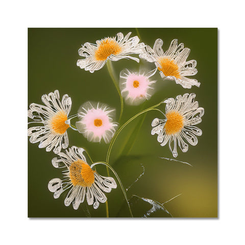 An art print of a pink floret is on a yellow greeting card.