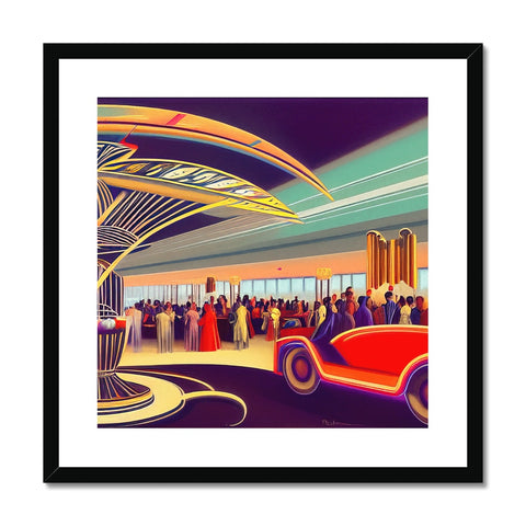 A large image frame of a casino painting on the glass wall on the walls