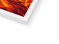 A white laptop monitor has colorful background with orange squares on it.