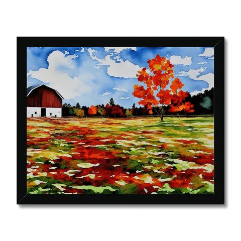 Art print of a farm sitting next to an apple orchard.