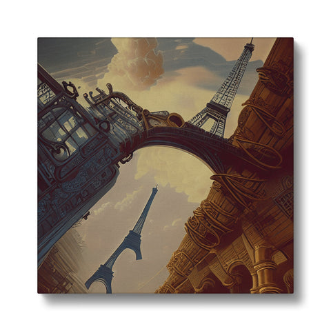 An art print on one of the walls above the sky next to an eiffel