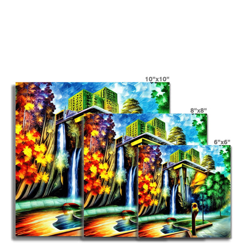 A piece silver tile has been decorated with colorful and green pictures.
